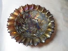 VINTAGE NORTHWOOD AMETHYST CARNIVAL GLASS GRAPE & CABLE PIE CRUST EDGE BOWL