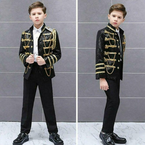 Boys Kids Children Sequin Single Breasted Jacket Dance Show Blazer Loose - Picture 5 of 11