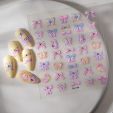 NAIL ART Character Pink Bowknot Butterfly Stickers Decoration Rhinestone NS54