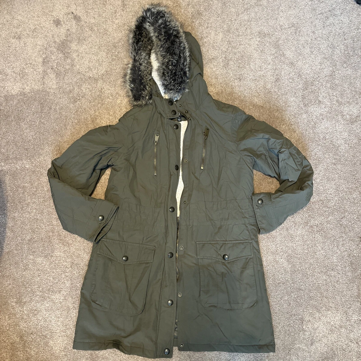 Olive green parka with fur cheap hood