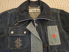 FAKE LONDON GENIUS DENIM JACKET 00'S WOMENS UNI XS -  SMALL P2P 19.5 " YKK❤️🇬🇧