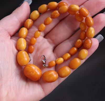 Natural Antique Baltic Amber Necklace Egg Yolk Butterscotch Color