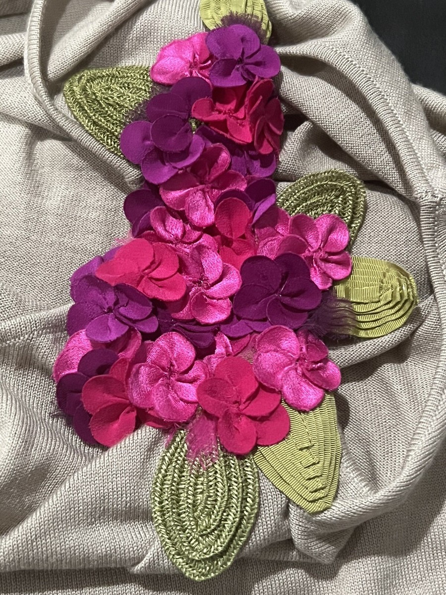 MOSCHINO CHEAP & CHIC TAN WOOL SLEEVELESS FLOWER APPLIQUE