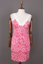 VERSACE JEANS Pink Printed Stretch V-Neck Bodycon Dress Size USA 6 / It 42