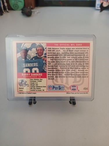 1989 Pro Set #494 Barry Sanders RC Detroit Lions - Picture 2 of 2