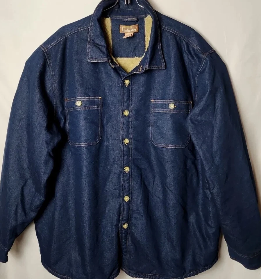 The Haband Tailgater Men XL Blue Denim Button Down Fleece Lining Jacket Shirt - Image 2 of 4