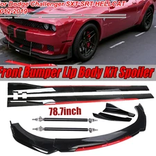 Front Bumper Lip Splitter + Side Skirt Glossy Black +Red For Dodge Challenger