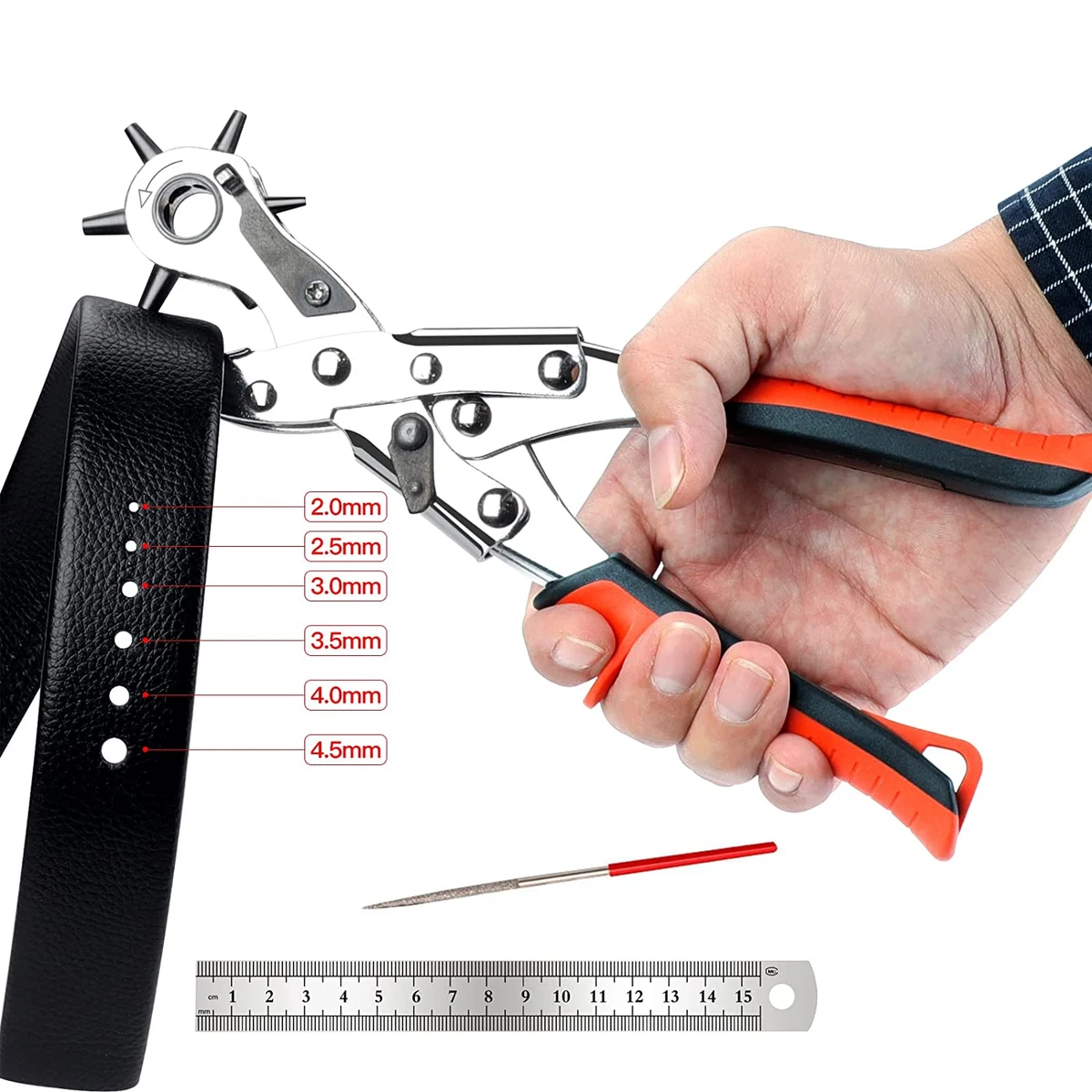 Leather Hole Punch Tool,Revolving Punch Plier Kit,6 Multi-Hole Sizes Belt  Hole P