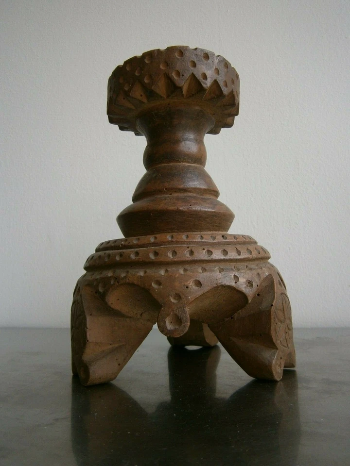 CHANDELIER PORTE CIERGE ANCIEN BOIS SCULPTE ART POPULAIRE RELIGIEUX 19°s CROIX - Photo 2/4