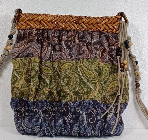 Cartera Sun N Sand Boho Multicolor Verano Playa Tela Con Acentos de Paja y Cuentas - Imagen 3 de 13