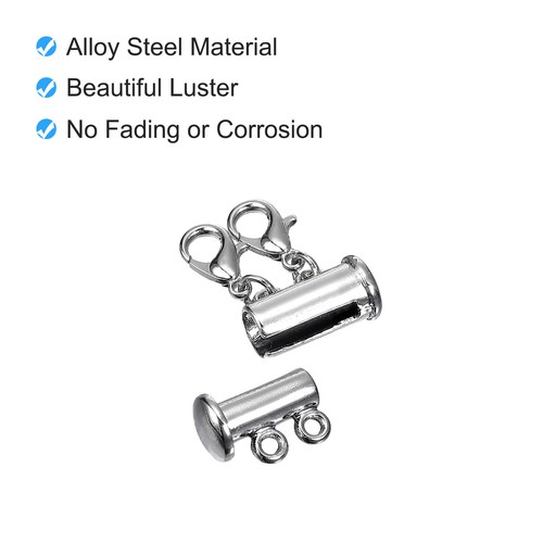 Lagenlook Halskette Verschlüsse, 4 Stück 2 Stränge Schieber Magnet Rohrverschluss Verschlüsse Silber - Bild 4 von 7