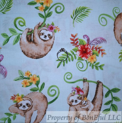 BonEFul FQ Cotton Quilt White Baby SLOTH Berry Flower Leaf Island Unisex Kid Dot - Picture 14 of 14