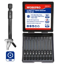 WORKPRO 10pcs Security Torx Bit Set, CNC Machined S2 Steel Star Magnetic Tips