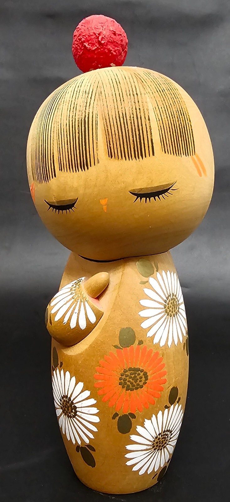 Large Japanese Kokeshi Doll Hand-Painted  11" Stamped & Numbered on Bottom Vtg