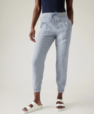 Athleta Retreat Linen Jogger Pants Chambray Blue Size Tall