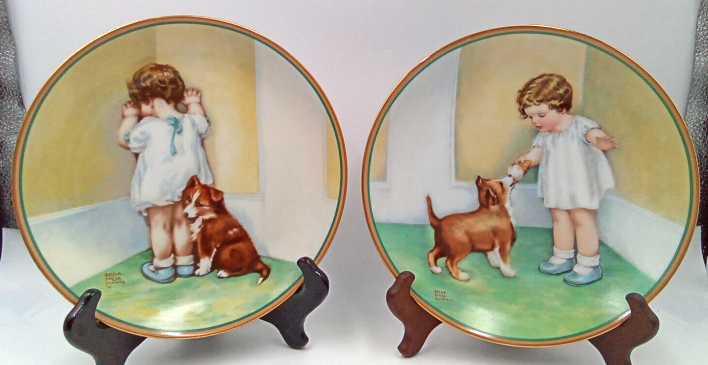 Dog Child Decorative Plates Hamilton Collection Reward Disgrace 1985 Set of 2