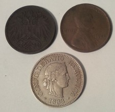 Switzerland 1883-B 10 Rappen,  Austria 1902 2 Heller - Better Grades + 1923 Cent