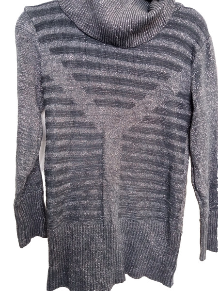 Designer Sparkle Grey Turtleneck Knitwear Jumper Size S
