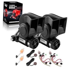 Air Horn for Truck 2Pcs, Compact Train black horn 2pcs with button