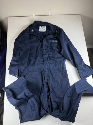 Vintage US Navy Coveralls Jumpsuit Mens 46R Blue Utility Workwear