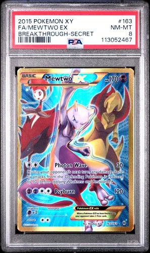 2015 POKEMON XY BREAKTHROUGH MEWTWO EX #163 SECRET RARE PSA 8 NM #113052467