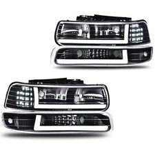 LED Headlights for Chevy Silverado 1999-2002 Clear Lens Black Housing Left Right