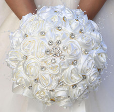 Bridal Wedding Bouquet round Bling Brooch Bouquet Throw Toss Artificial Rose Flo