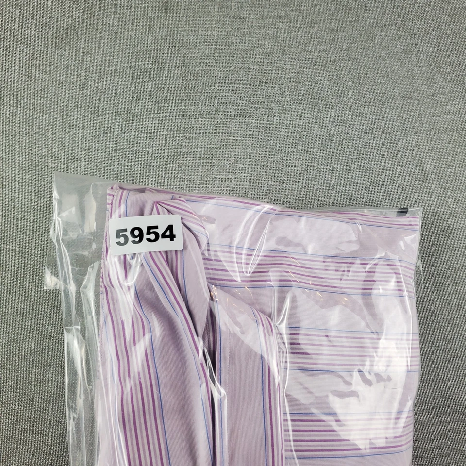 Camisa Turnbull & Asser Hombre 18 Púrpura Rayas Abotonada Manga Larga Puño Francés  Foto 2 de 4