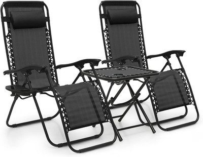 Table and Patio Chairs Set of 3, Outdoor Adjustable Zero Gravity Folding Breatha