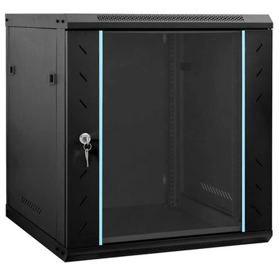 12 HE 450mm 19'' Wandmontage Rack schwarz Netzwerk Datenschrank Gehäuse flach verpackt