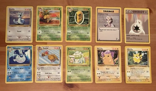 10 Vintage Non Holo Pokemon Cards Lot ,Pikachu, Bulbasaur, Dratini+More(LP-MP)