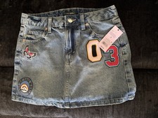 Wild Fable Girls Blue Denim Mini Skirt Size 0 Patch Accents Pockets Button