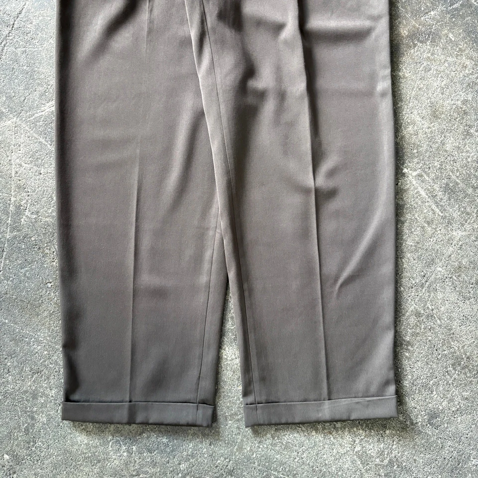 Pantalones plisados Adolfo vintage para hombre 36x30 gabardina marrón gris puños minimalista Foto 3 de 4