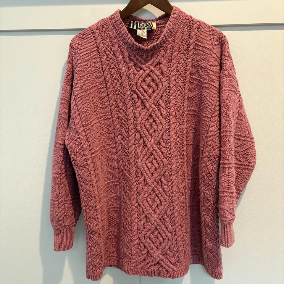 Suéter Forenza Vintage Mujer Medio Rosa Tejido con Cable Pescador Cuello Redondo Años 90 Foto 3 de 4