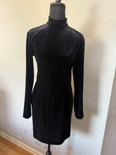 Panache Black Velvet Long Sleeve Mock Neck Knee Dress Size 4