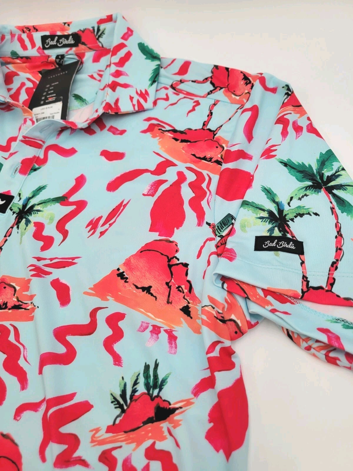 Bad Birdie Performance Golf Polo Red Rocks Tropical Hawaiian Style Men's L NWT image 6