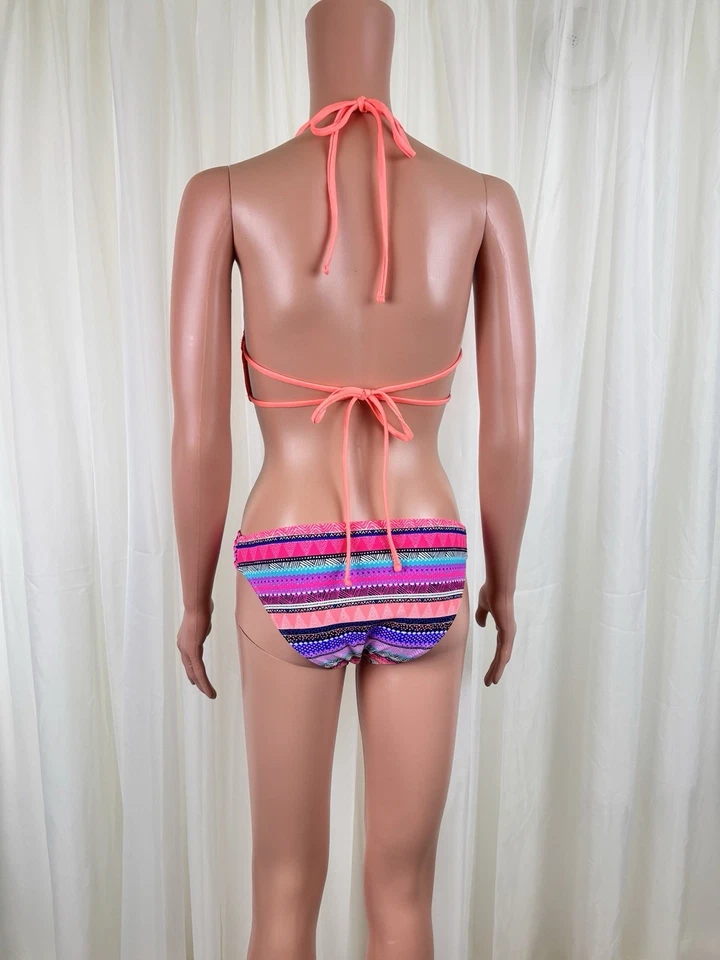 Forever 21 & California Waves Bikini Combo Coral Halter Top with Striped Bottom - Image 2 of 4