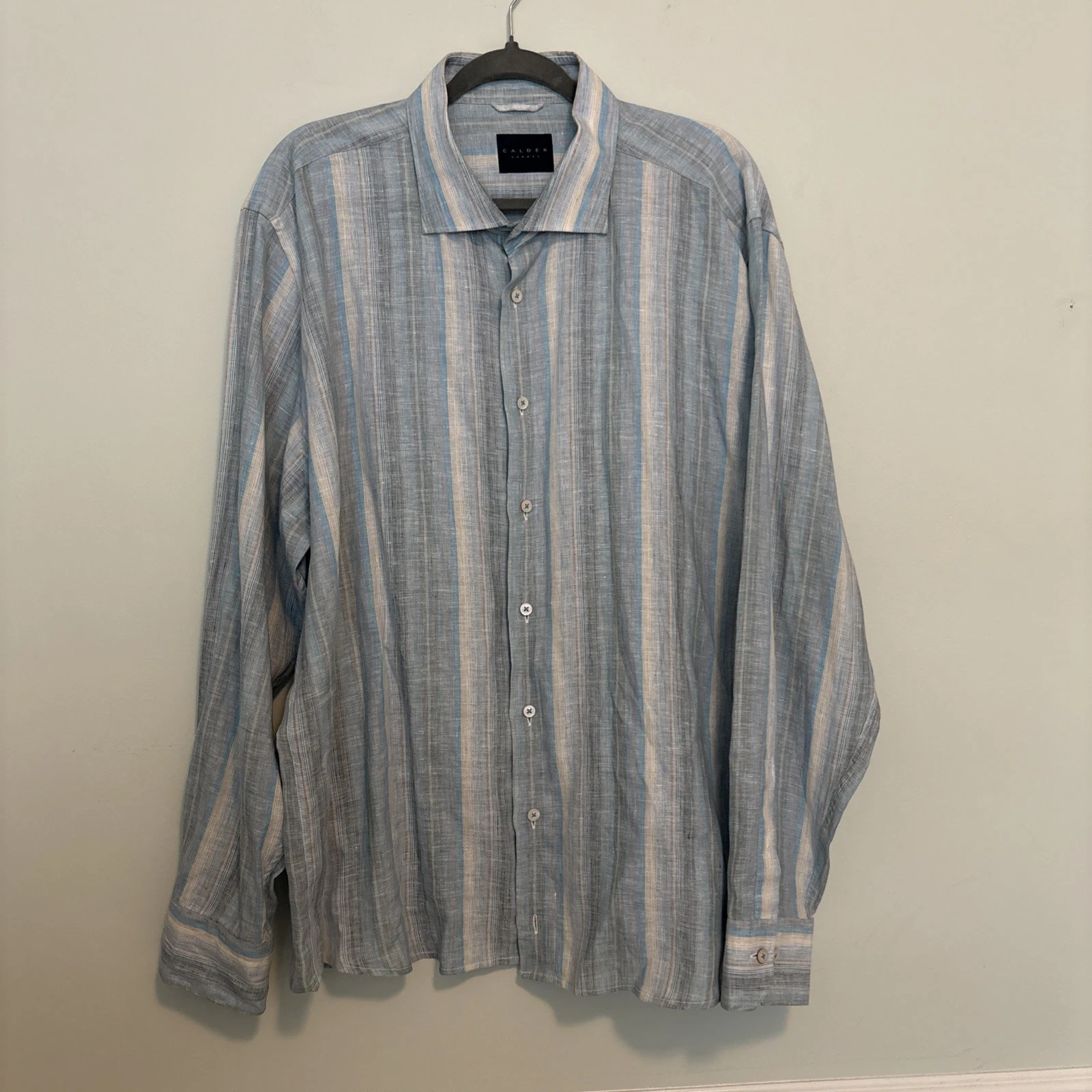 Calder Carmel Mens 2XL 100% Linen Button Up Shirt Striped Limited Edition