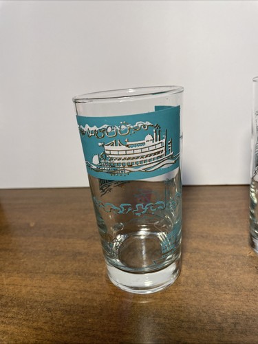 Lot of 3 Vintage Libbey Southern Comfort Gold & Aqua Riverboat Barware Glasses - Picture 2 of 9