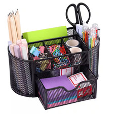 Black 9.05 In. X 11.22 In. X 4.1 In. Metal Mesh Desk Organizer with 8 Compartmen