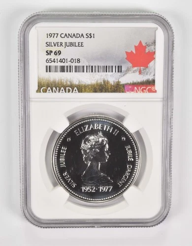 1977 SP69 Canadian $1 Silver Dollar Silver Jubilee NGC Canada Lbl *9485