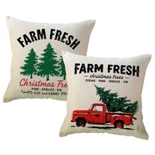 2Pack Christmas Throw Pillow Covers 18x18 Inch for Couch/Sofa/Porch Farm