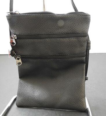 【U LAN】Earth 3 Pocket Shoulder Bag NWT PU Leather Black 3 Zipper Pocket Crossbody Bag 18.5