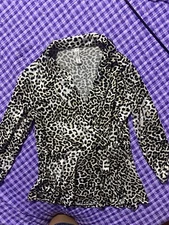 Per Seption Concept Sz  S Stretch Animal Print Faux Wrap Peplum Blouse