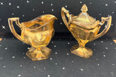 Antique Central Glass Works Krys-Tol Chippendale Creamer & Sugar Set 1920's