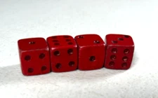4 Vintage Red Wood Rounded Corner Dice 1/2" - Replacement - Nice Condition!