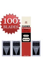 100 FEATHER MADE IN JAPAN Hi-Stainless Platinum Double Edge Razor Blades Red Pac