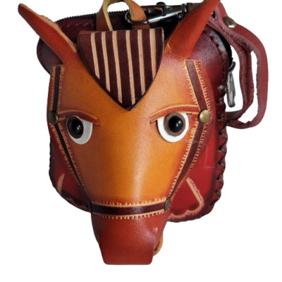 Horse Leather Wristlet Wallet Coin Purse Zip Close Charm Pouch Handmade Genuine