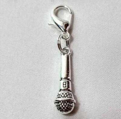 Silver Microphone   Charm Zipper Pull & Keychain Add On Clip!!