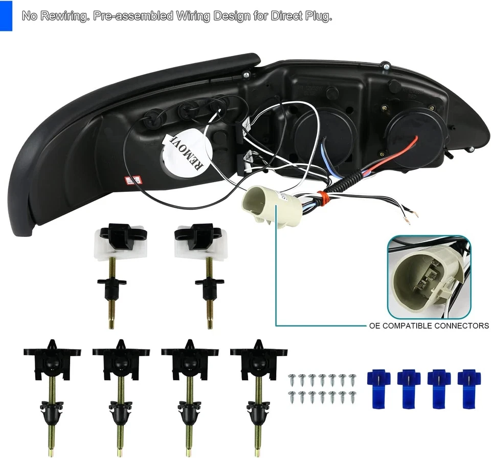 Ford Mustang GT SVT 1994-1998 Proyector LED Negro Par de Faros Conjunto Foto 3 de 4